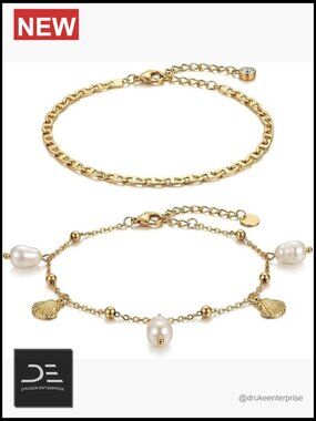 Dainty Gold Shell Pearl Ankle Bracelets Trendy Layered Anklet Stack Adjustable
